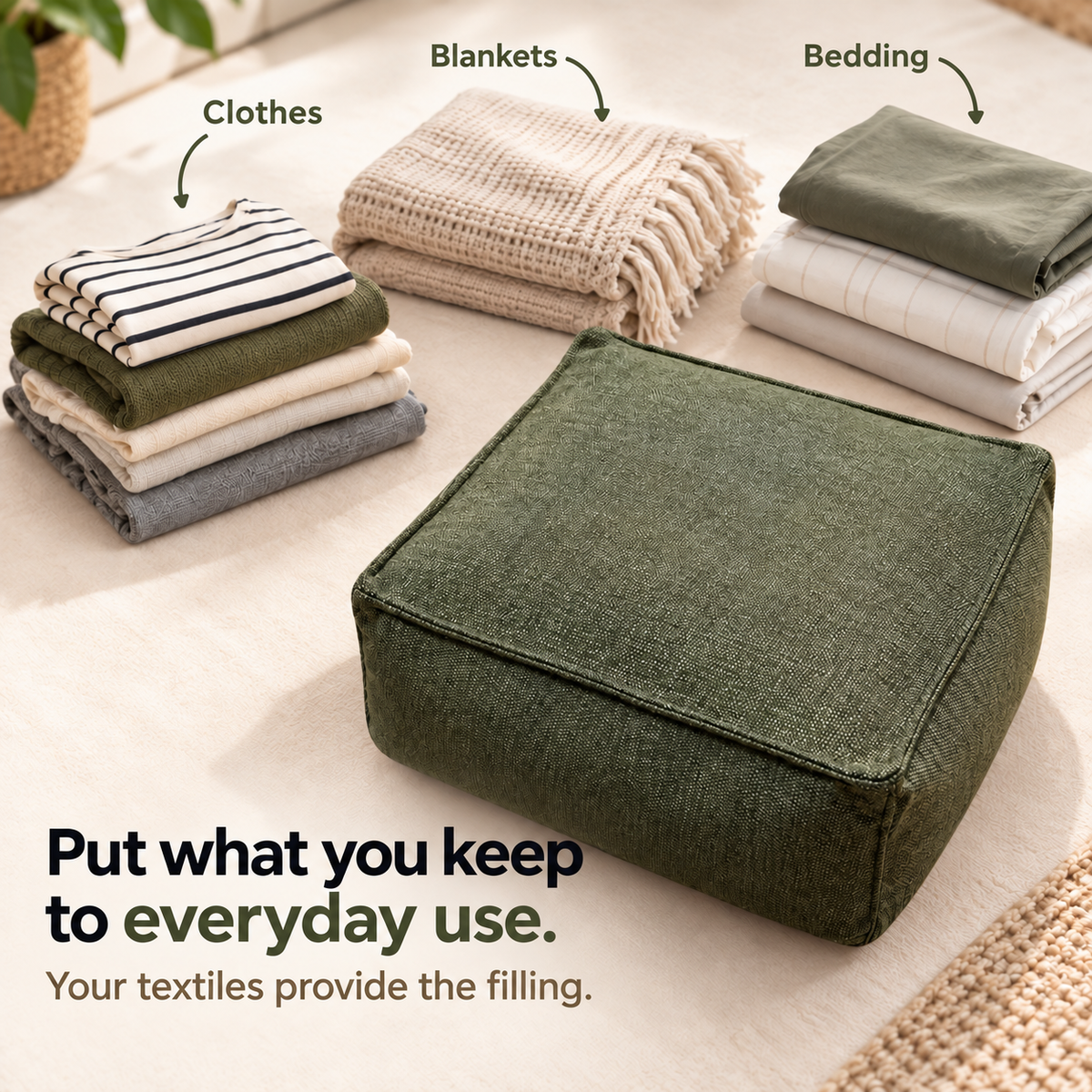 Square Storage Ottoman Pouf Cover - Fill With Clothes & Blankets