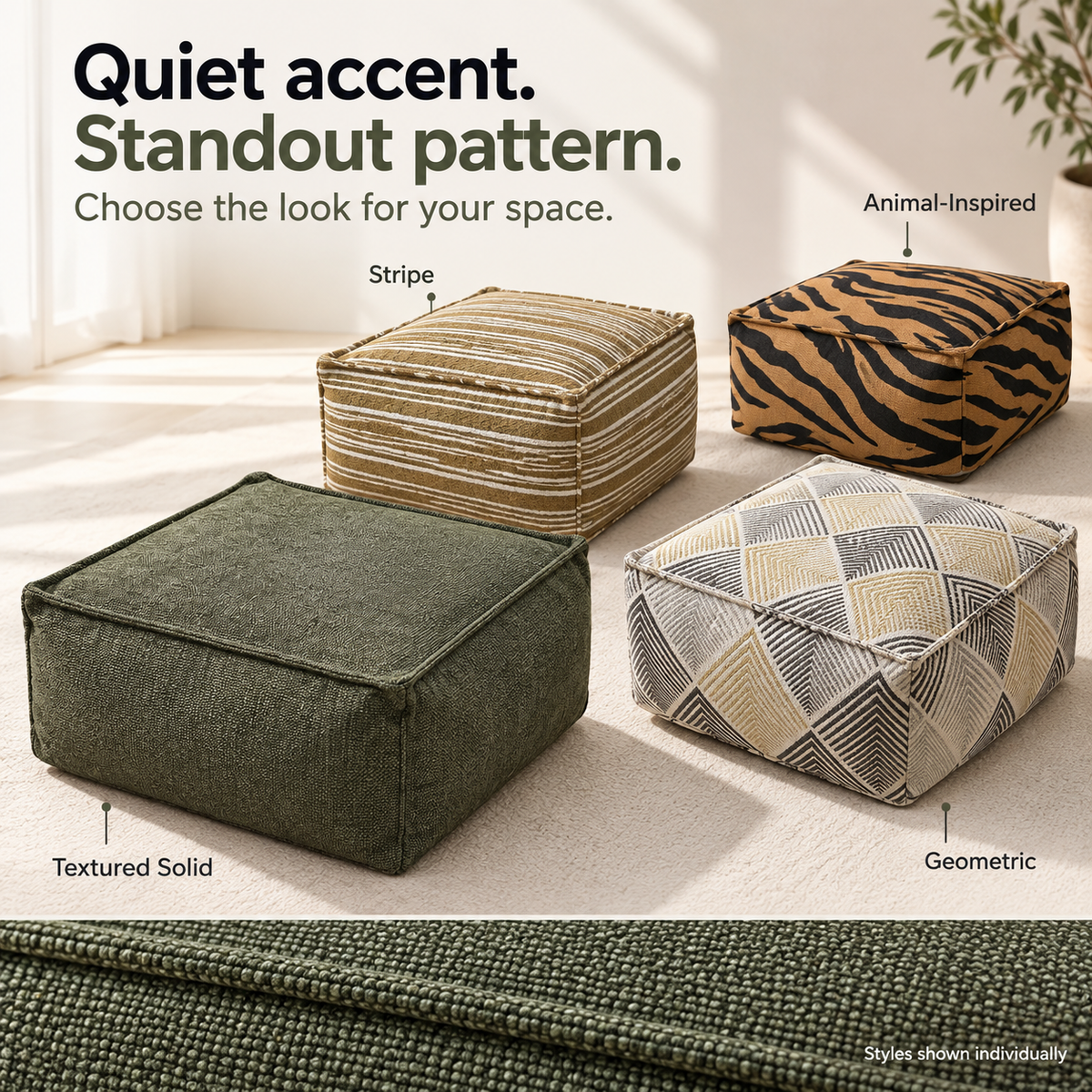Square Storage Ottoman Pouf Cover - Fill With Clothes & Blankets