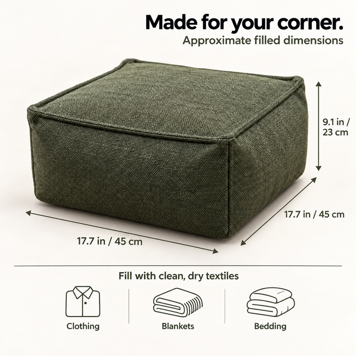 Square Storage Ottoman Pouf Cover - Fill With Clothes & Blankets