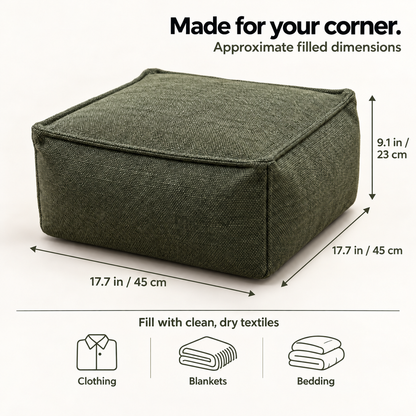 Square Storage Ottoman Pouf Cover - Fill With Clothes & Blankets