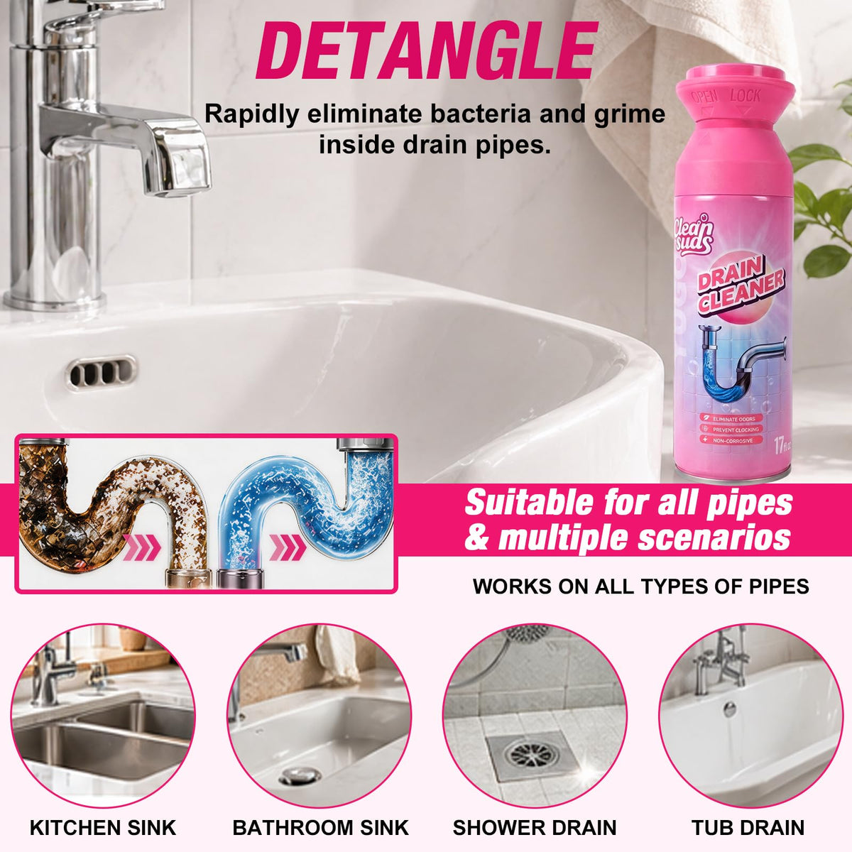 Heavy-Duty Foaming Drain Clog Remover & Deodorizer