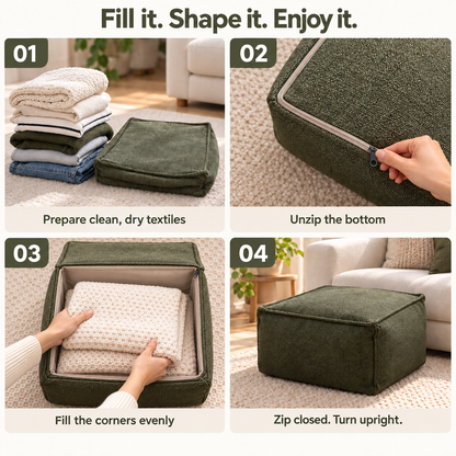 Square Storage Ottoman Pouf Cover - Fill With Clothes & Blankets