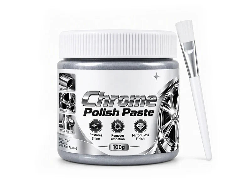 ✨50% OFF NOW! Metal Chrome Polish & Restorer Paste with Brush – Heavy-Duty Chrome Polishing Cream, Oxidation Remover for Car Wheels, Metal Trim, Faucets & Chrome Surfaces