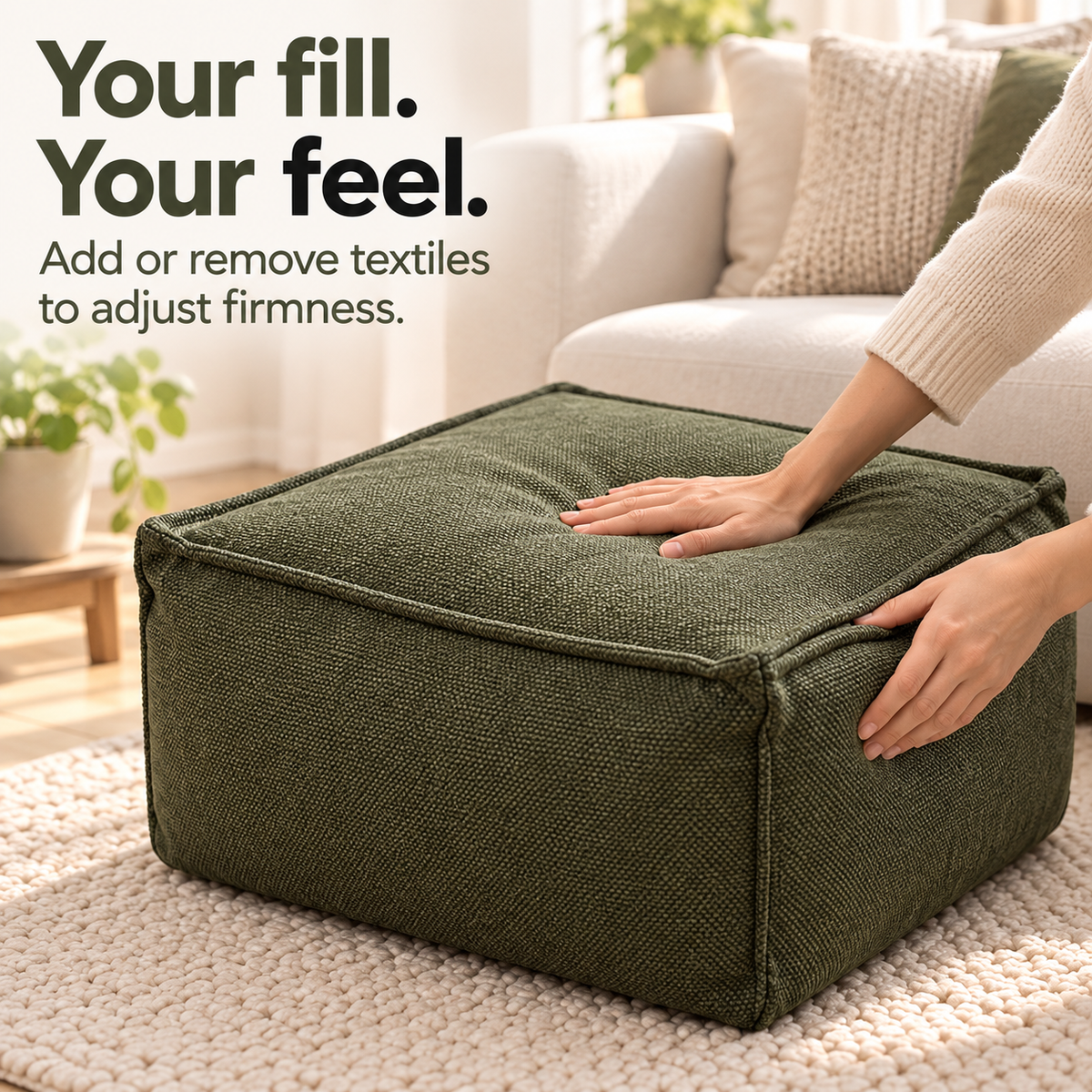 Square Storage Ottoman Pouf Cover - Fill With Clothes & Blankets