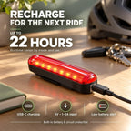 🚨 LED Bicycle Rear Light with Brake Flash | Laser Safety Zone, 22h Long Battery Life (Dual mounting brackets included)