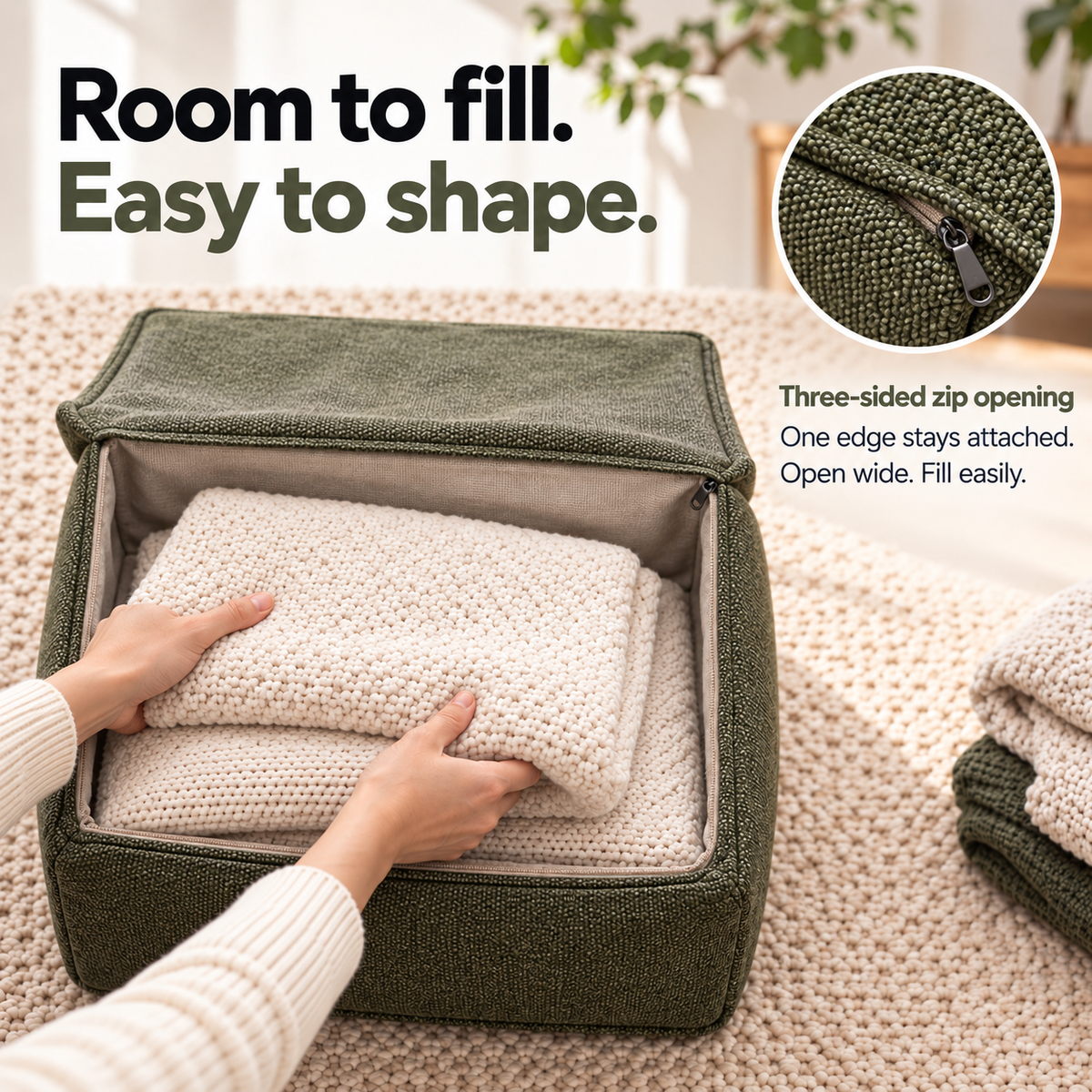 Square Storage Ottoman Pouf Cover - Fill With Clothes & Blankets