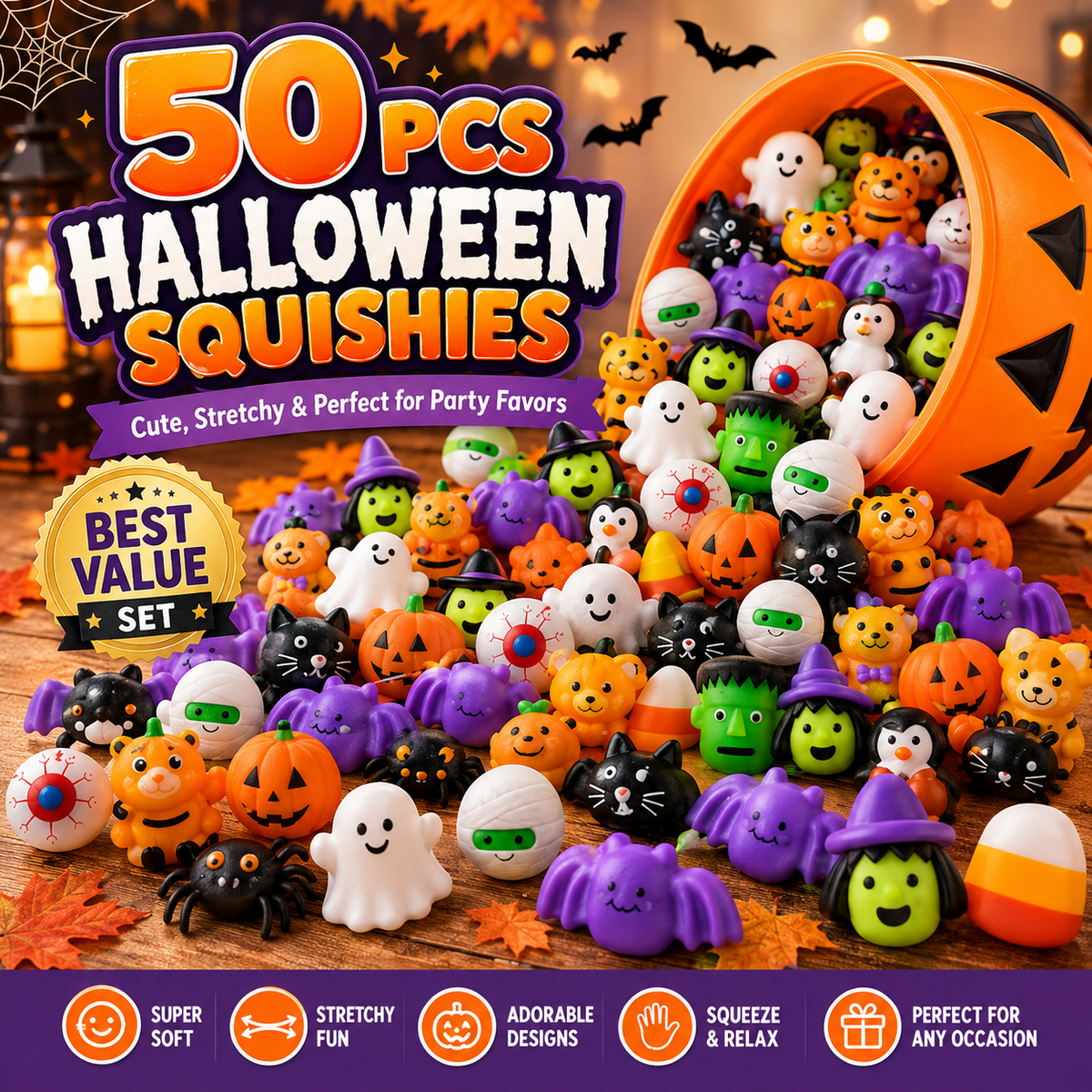 🔥 Last Day 50% OFF — 50PCS Halloween Moochi Squishy Toys for Party Favors & Spooky Fun 🎃