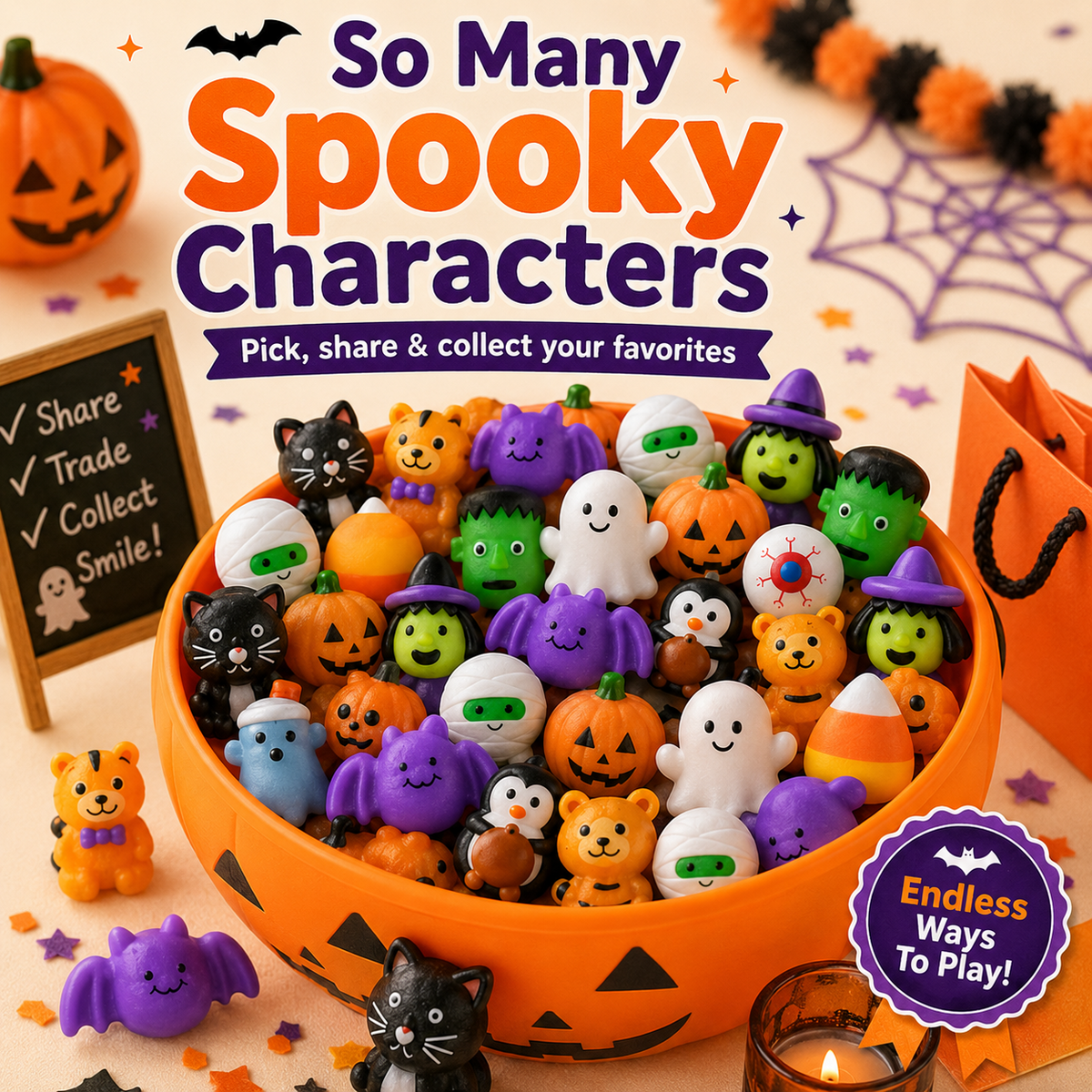 🔥 Last Day 50% OFF — 50PCS Halloween Moochi Squishy Toys for Party Favors & Spooky Fun 🎃