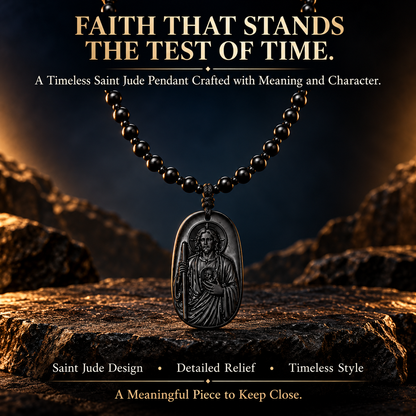 Saint Jude Thaddeus Obsidian Pendant Necklace – Vintage Beaded Faith Jewelry
