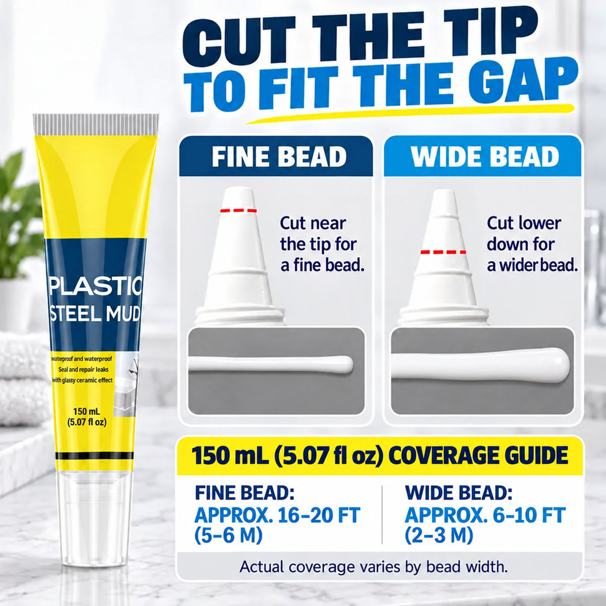 Waterproof Gap Sealant & Repair Paste – 150 mL (5.07 fl oz) | FREE Multi-Use Caulk Scraper Included