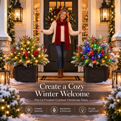 Pre-Lit Frosted Outdoor Christmas Trees with Remote & 8 Lighting Modes