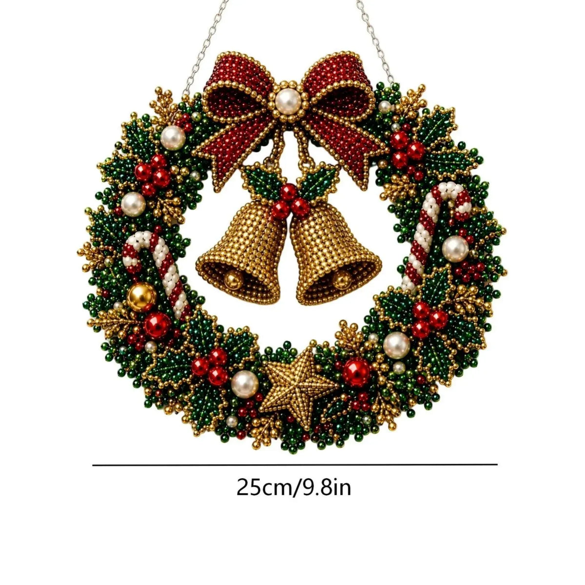 DIY Christmas LED Diamond Painting Wreath | Light-Catching Pearl Beaded Hanging Ornament Kit | Premium Holiday Door Wall Art Decor for Christmas Home & Handcraft Gift