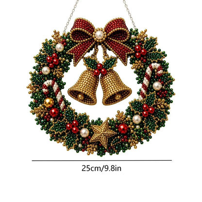 DIY Christmas LED Diamond Painting Wreath | Light-Catching Pearl Beaded Hanging Ornament Kit | Premium Holiday Door Wall Art Decor for Christmas Home & Handcraft Gift