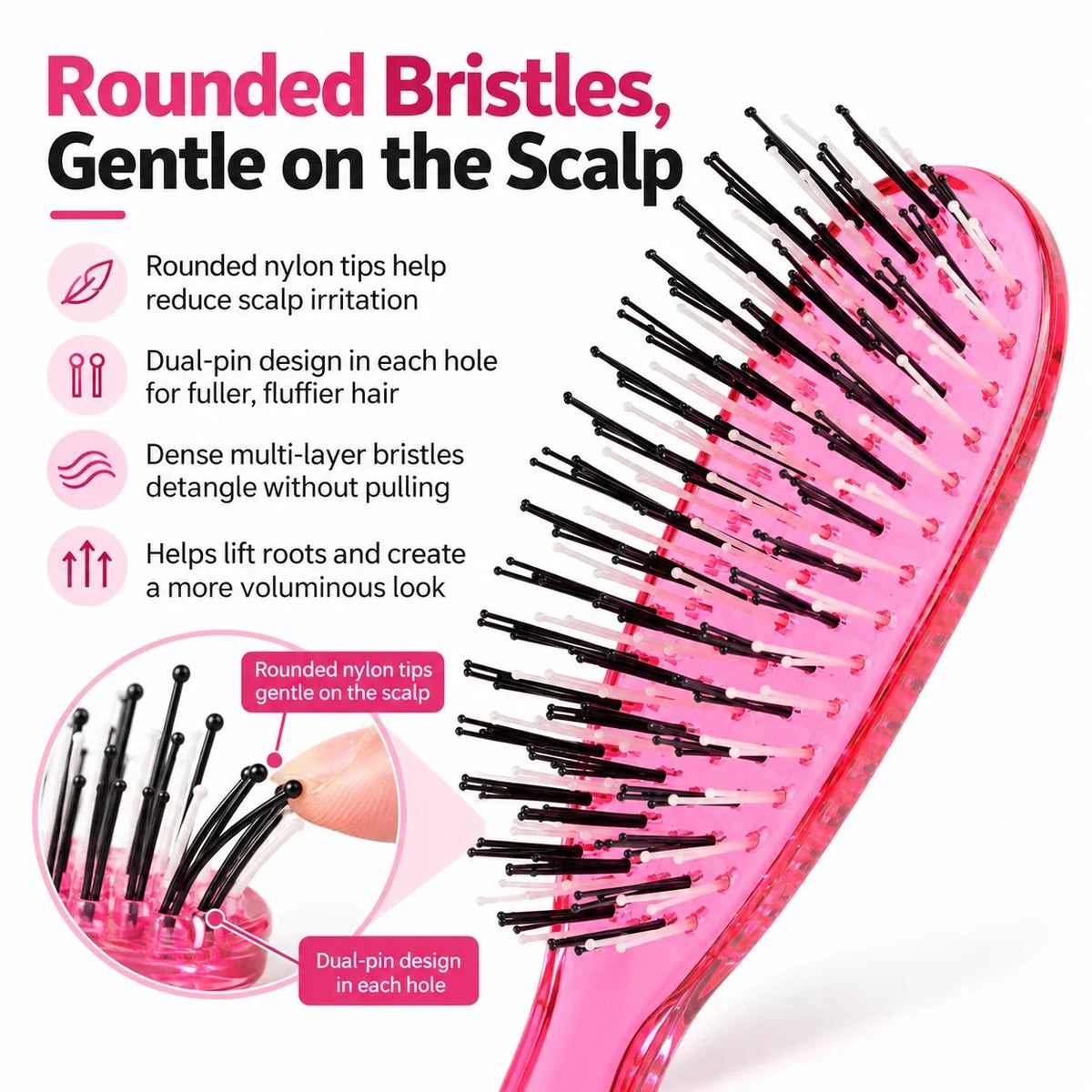 Detangle Hair Instantly! Gentle Portable Scalp Massaging Hairbrush
