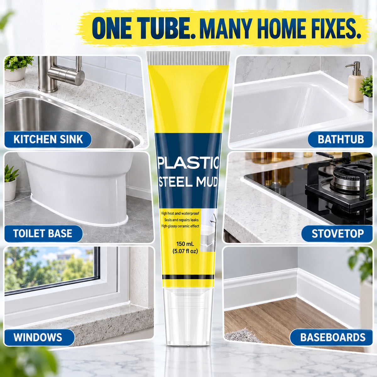 Waterproof Gap Sealant & Repair Paste – 150 mL (5.07 fl oz) | FREE Multi-Use Caulk Scraper Included