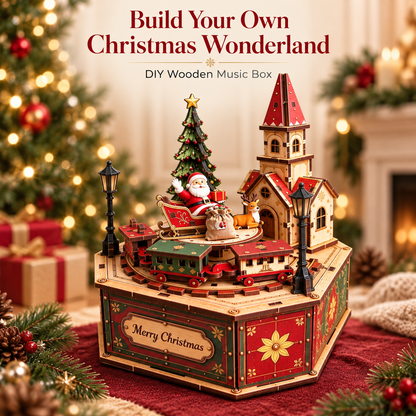 🎄 DIY Christmas Village Wooden Music Box – 3D Puzzle Kit