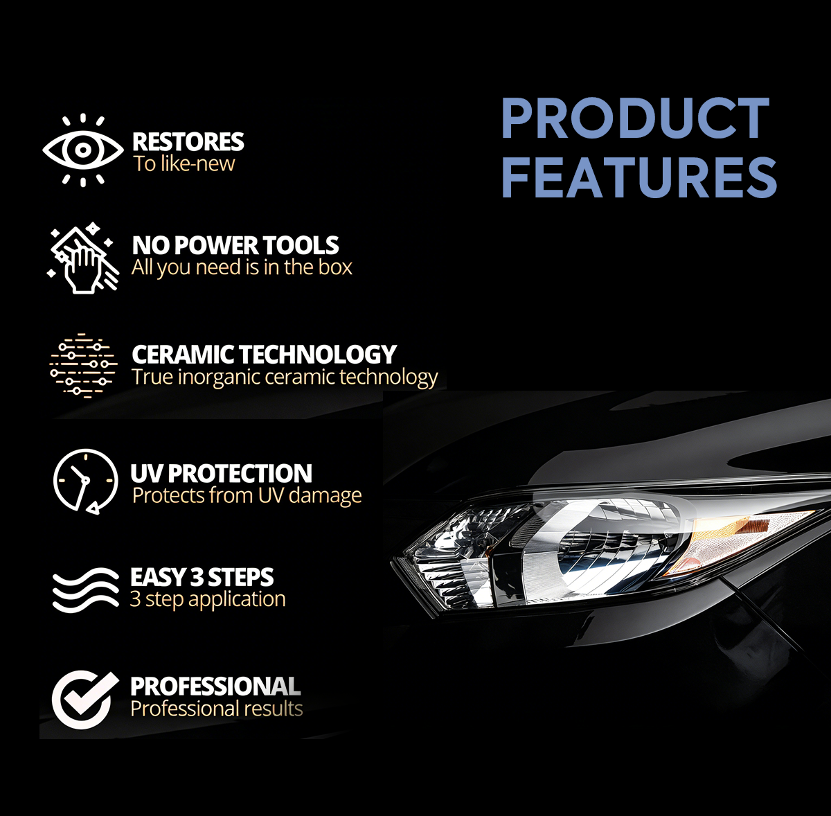 Automotive Headlight Restoration Fluid – Removes Oxidation & Yellowing, Helps Protect Against UV Damage