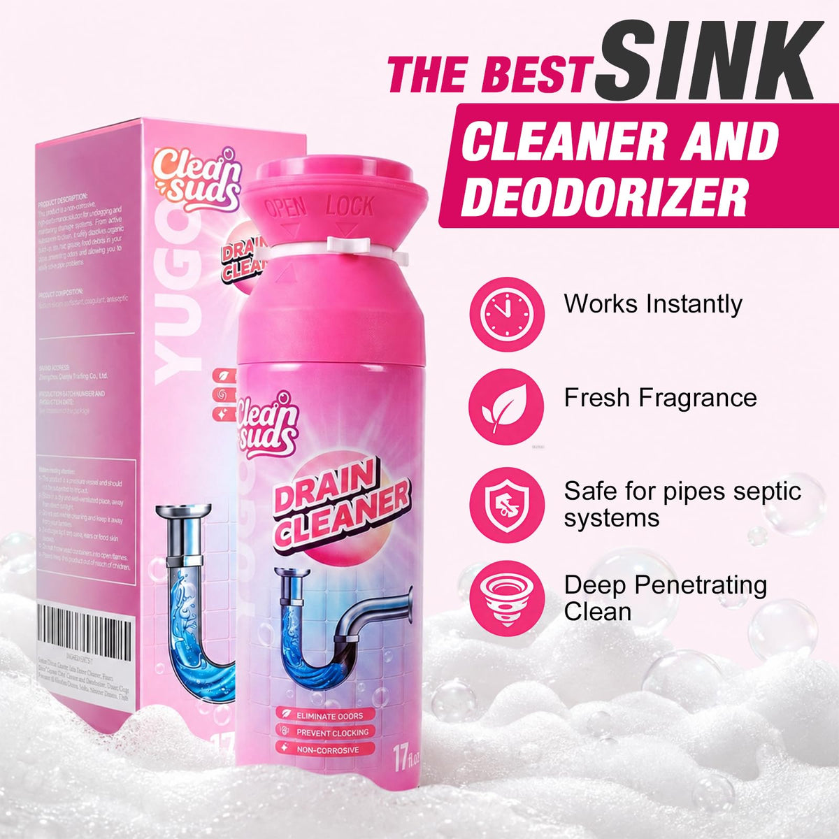 Heavy-Duty Foaming Drain Clog Remover & Deodorizer