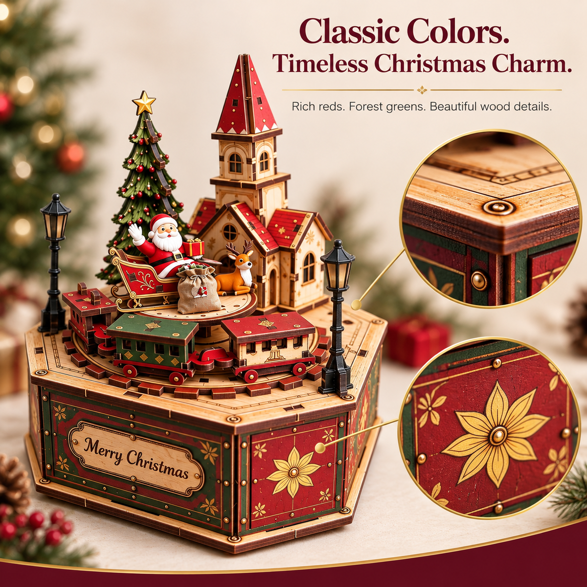 🎄 DIY Christmas Village Wooden Music Box – 3D Puzzle Kit