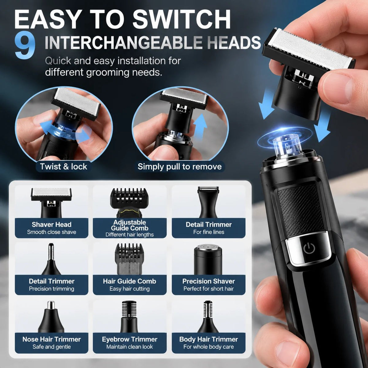🪒 9-in-1 Electric Grooming Kit For Men – Complete Beard, Hair & Body Trimmer