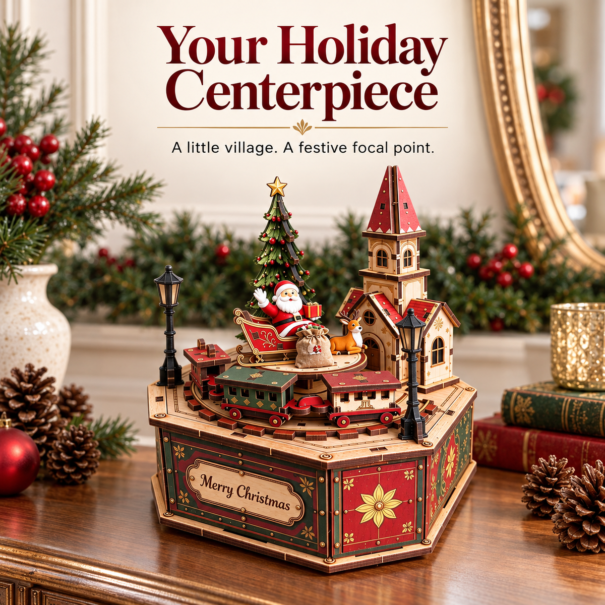 🎄 DIY Christmas Village Wooden Music Box – 3D Puzzle Kit