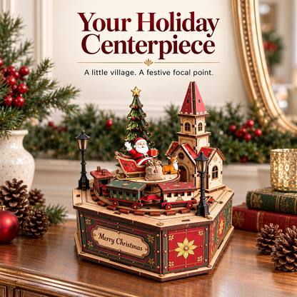 🎄 DIY Christmas Village Wooden Music Box – 3D Puzzle Kit