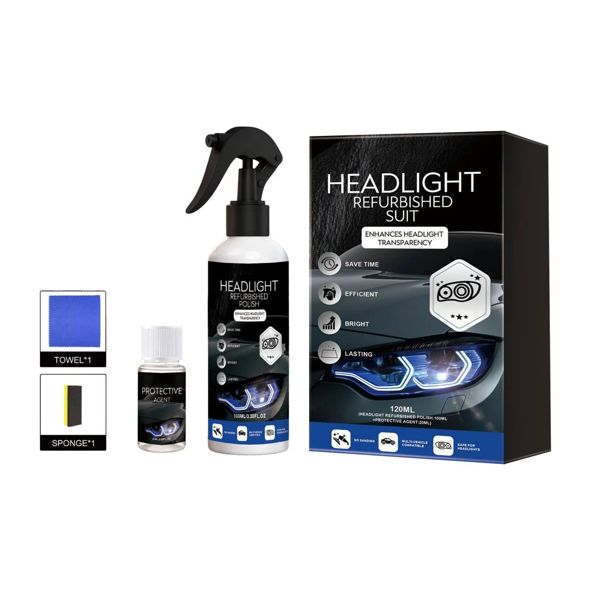 Automotive Headlight Restoration Fluid – Removes Oxidation & Yellowing, Helps Protect Against UV Damage