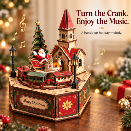 🎄 DIY Christmas Village Wooden Music Box – 3D Puzzle Kit
