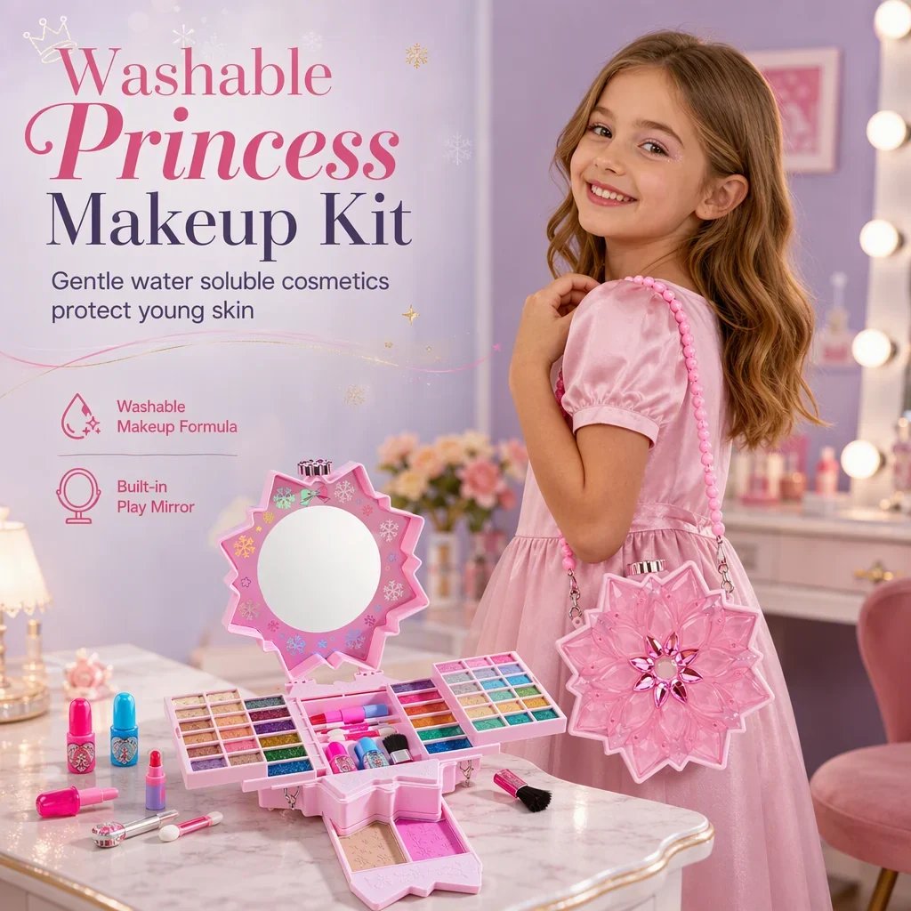 🎉49% OFF !! ⏰ Washable Princess Makeup Set – Non‑irritating, trays & portable case 🎀