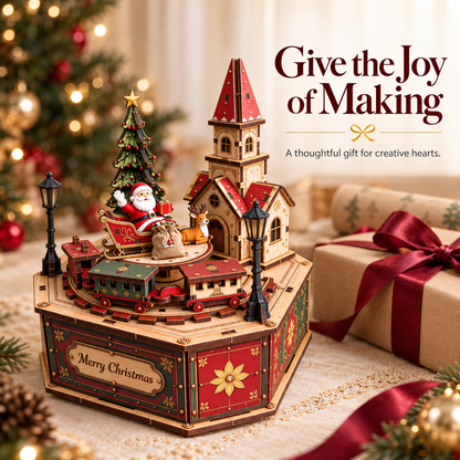 🎄 DIY Christmas Village Wooden Music Box – 3D Puzzle Kit