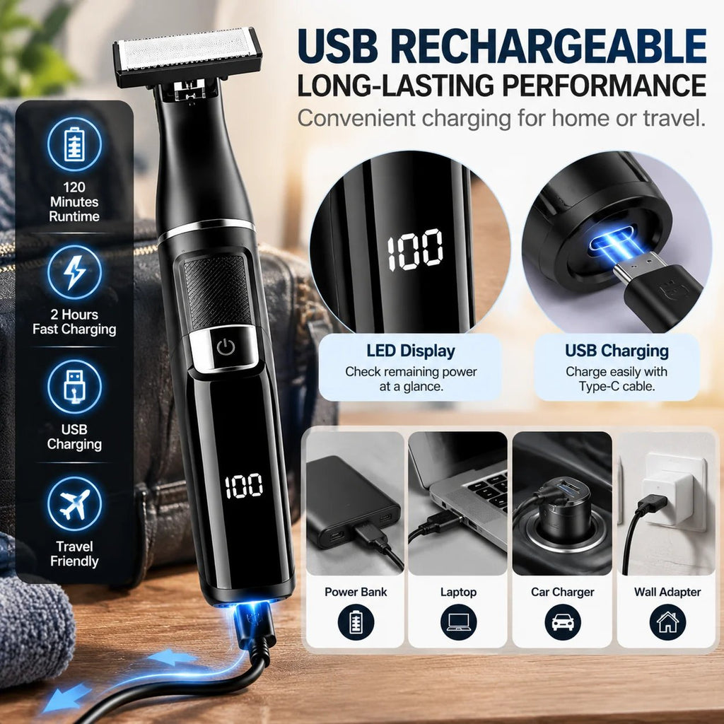 🪒 9-in-1 Electric Grooming Kit For Men – Complete Beard, Hair & Body Trimmer