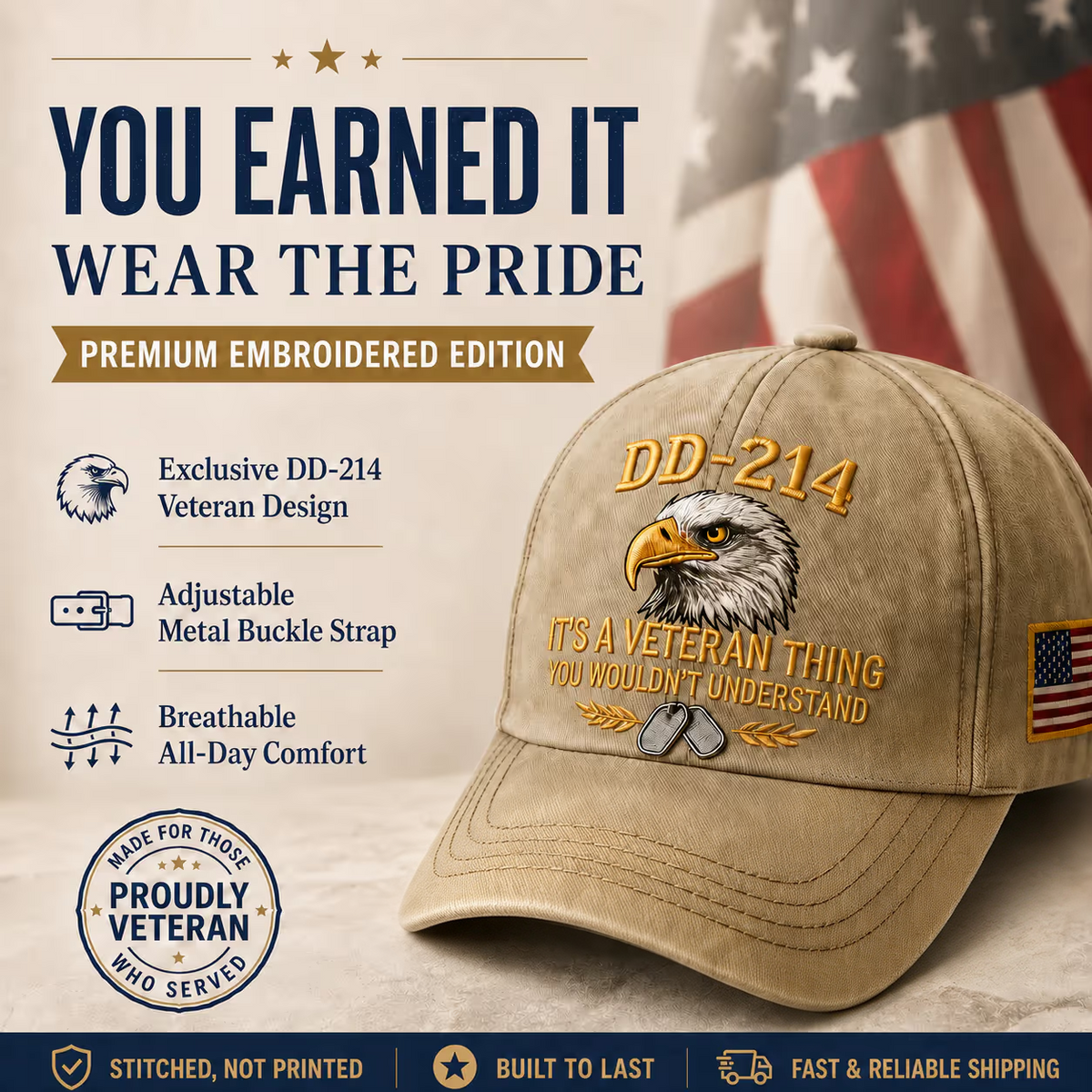 100% Handmade DD-214 Veteran Honor Embroidered Cap(𝐂𝐡𝐚𝐝 𝐒𝐦𝐢𝐭𝐡 𝐇𝐚𝐧𝐝𝐦𝐚𝐝𝐞®)