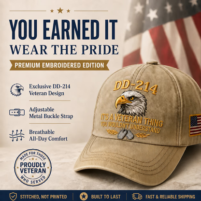 100% Handmade DD-214 Veteran Honor Embroidered Cap(𝐂𝐡𝐚𝐝 𝐒𝐦𝐢𝐭𝐡 𝐇𝐚𝐧𝐝𝐦𝐚𝐝𝐞®)