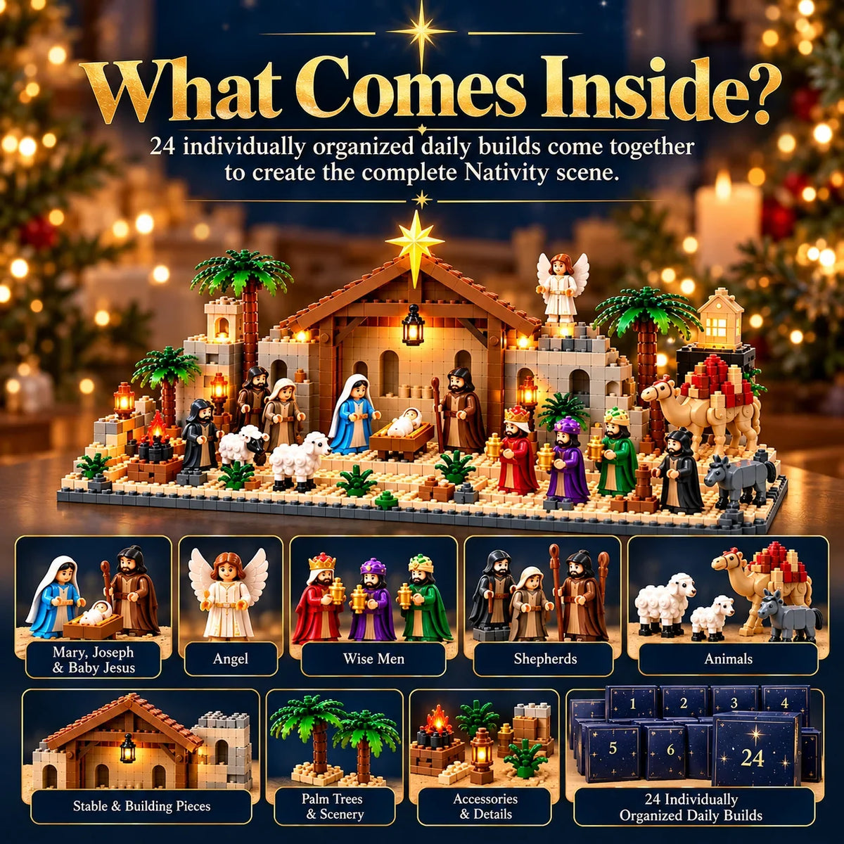 🔥Nativity Advent Calendar – 24-day Buildable Christmas Nativity Set