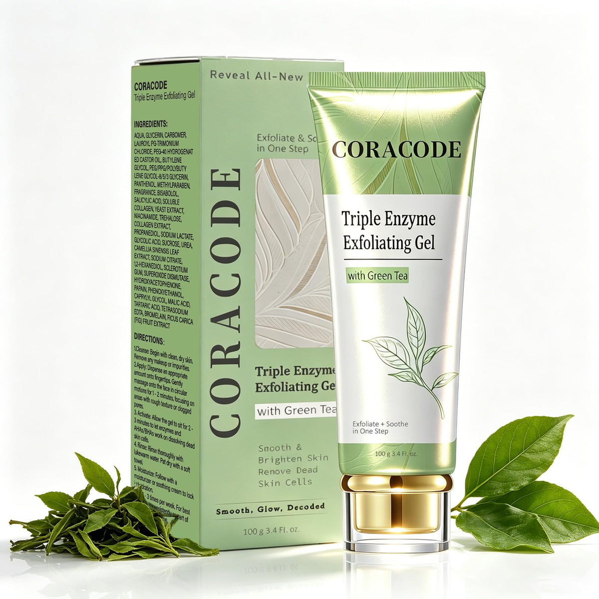 Triple Enzyme Green Tea Exfoliating Peel Gel – Deep Pore Cleanse & Dead Skin Removal (100ml / 3.4 fl oz)