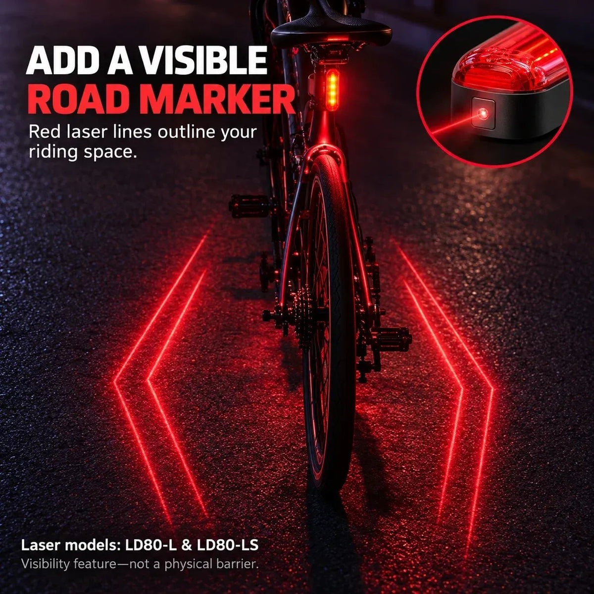 🚨 LED Bicycle Rear Light with Brake Flash | Laser Safety Zone, 22h Long Battery Life (Dual mounting brackets included)