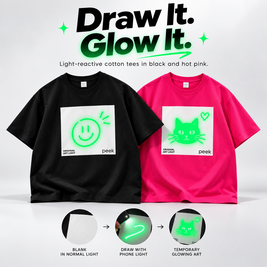 ✨ Glow Art Light-Reactive T-Shirt – Create Your Own Glowing Designs