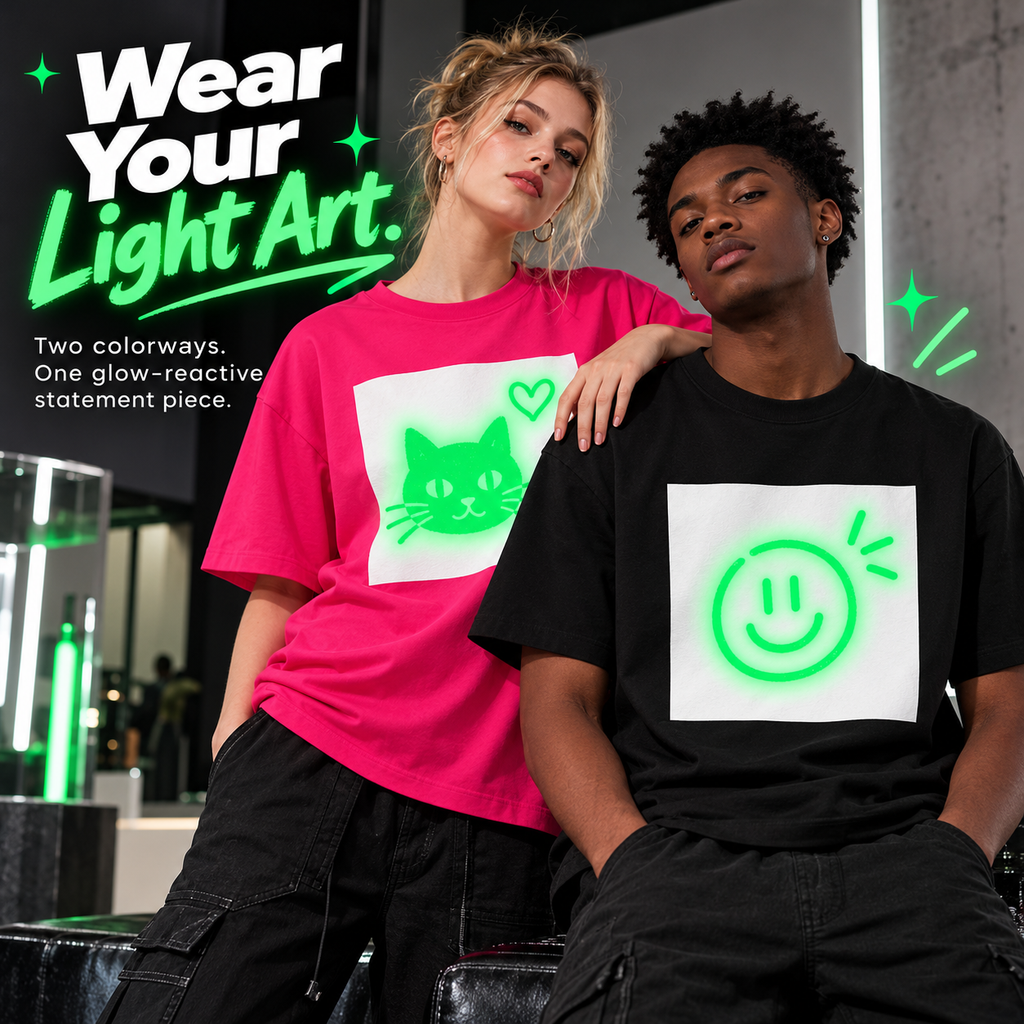 ✨ Glow Art Light-Reactive T-Shirt – Create Your Own Glowing Designs
