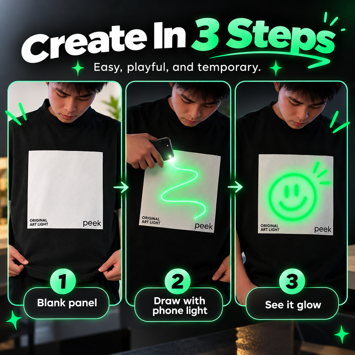 ✨ Glow Art Light-Reactive T-Shirt – Create Your Own Glowing Designs