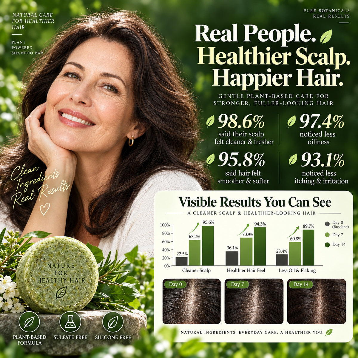 Herbal Shampoo Bar for Scalp Care, Oil Control & Healthier-Looking Hair