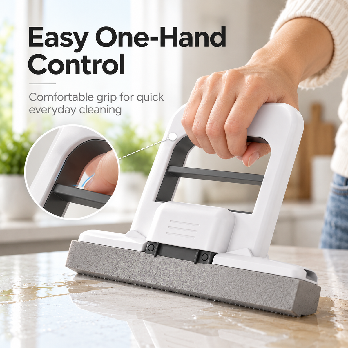 Compact Mini Mop with Built-In Squeeze, Handheld Sponge Cleaner for Countertops, Tables & Sinks