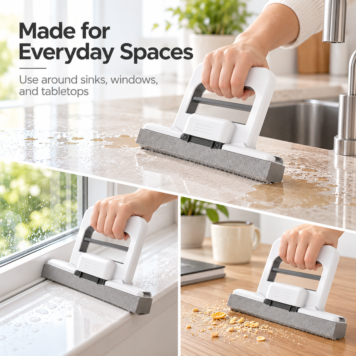 Compact Mini Mop with Built-In Squeeze, Handheld Sponge Cleaner for Countertops, Tables & Sinks