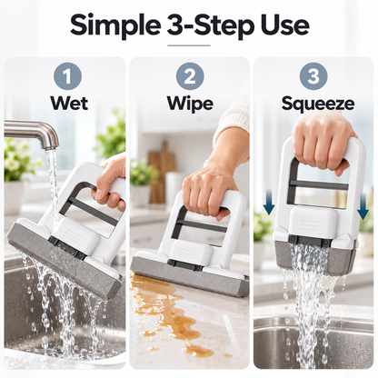 Compact Mini Mop with Built-In Squeeze, Handheld Sponge Cleaner for Countertops, Tables & Sinks
