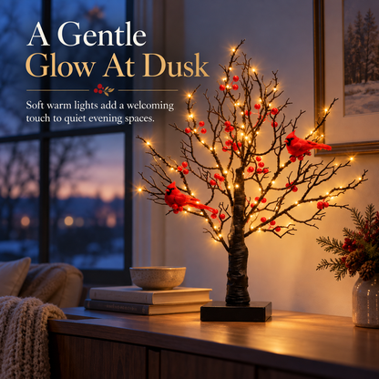 21-Inch Cardinal Tree Light with 60 Warm Lights & Red Berry Accents