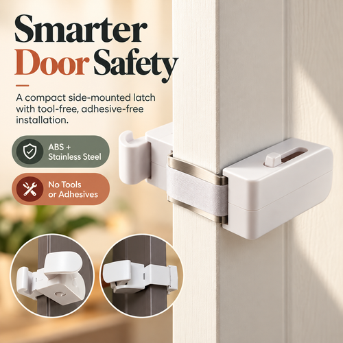 Child Safety Door Lock – Tool-Free Hanging Door Latch with ABS Housing & Stainless Steel Bracket