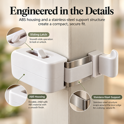 Child Safety Door Lock – Tool-Free Hanging Door Latch with ABS Housing & Stainless Steel Bracket