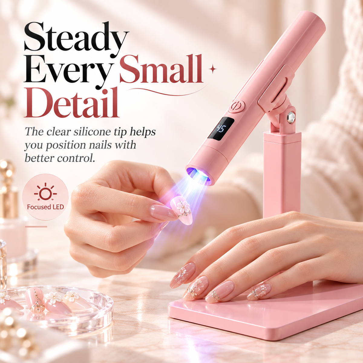 Portable LED Nail Lamp with Digital Timer, Detachable Magnetic Stand & Adjustable Holder