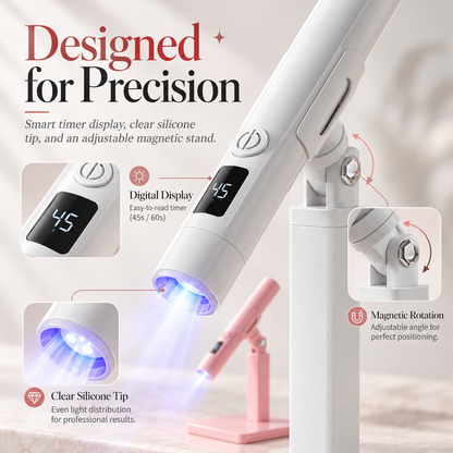 Portable LED Nail Lamp with Digital Timer, Detachable Magnetic Stand & Adjustable Holder