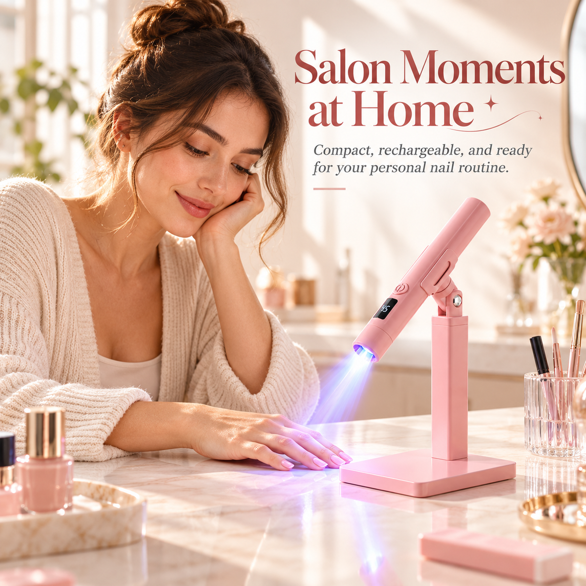 Portable LED Nail Lamp with Digital Timer, Detachable Magnetic Stand & Adjustable Holder