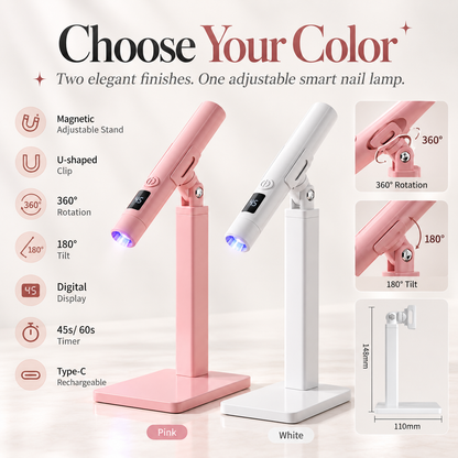 Portable LED Nail Lamp with Digital Timer, Detachable Magnetic Stand & Adjustable Holder